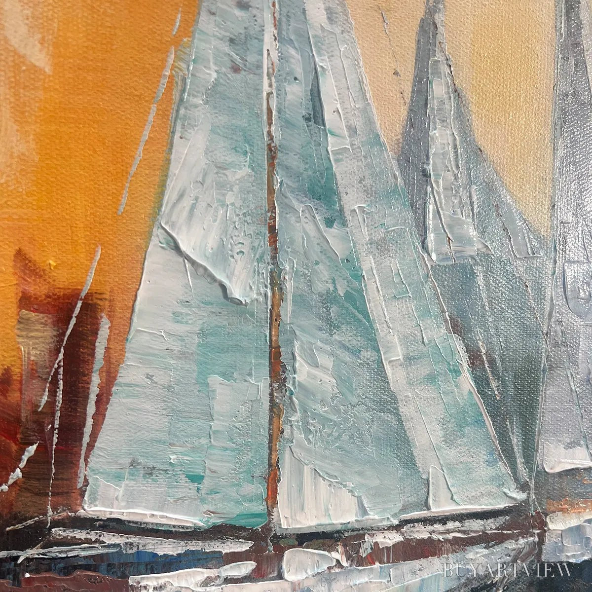 ARTOVITAS Sailing At Sunset – Panoramic Sailboat Painting, Coastal , Blue, Orange, Living Room, Bedroom, Office - image 3
