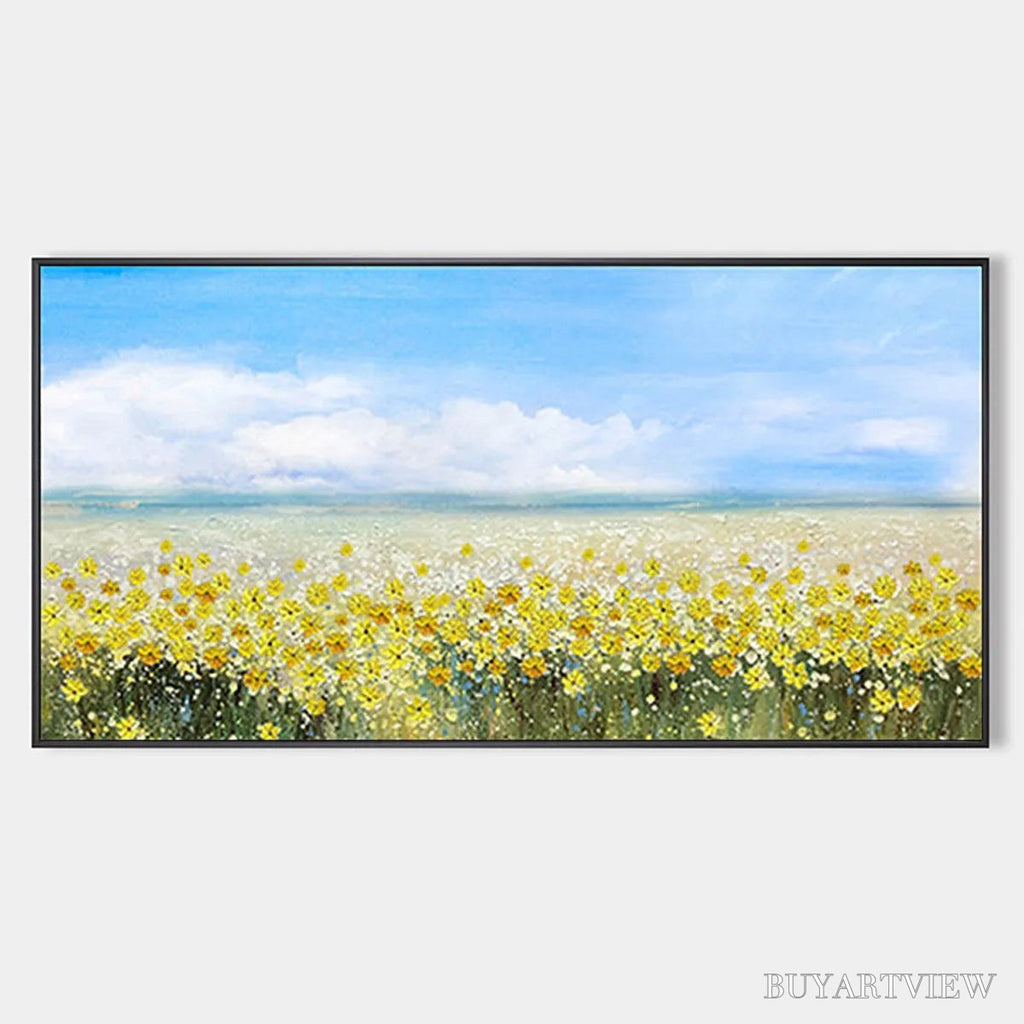 ARTOVITAS Golden Hour Bloom – Landscape Oil Painting with Yellow Wildflowers and Blue Sky - image 1