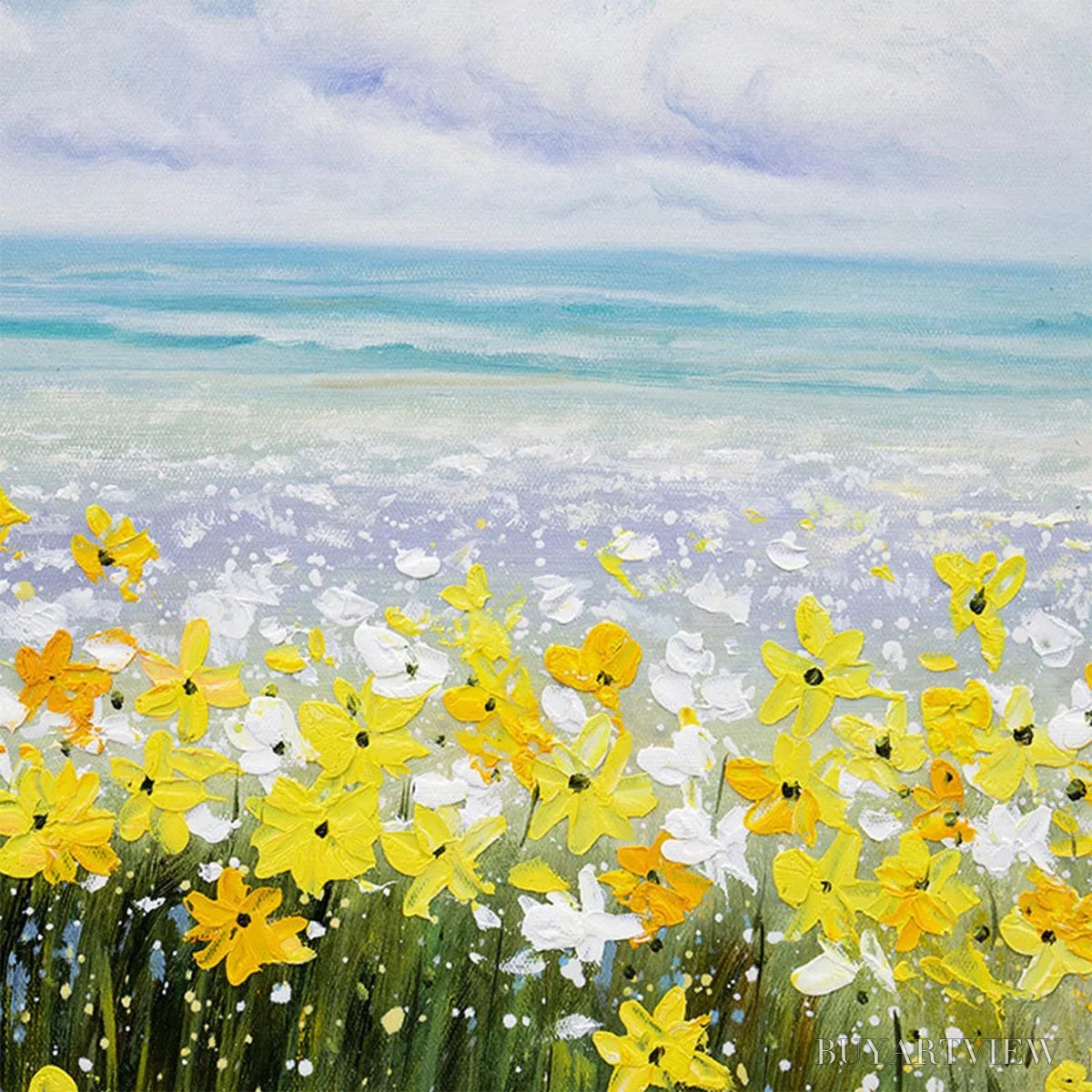 ARTOVITAS Golden Hour Bloom – Landscape Oil Painting with Yellow Wildflowers and Blue Sky - image 3