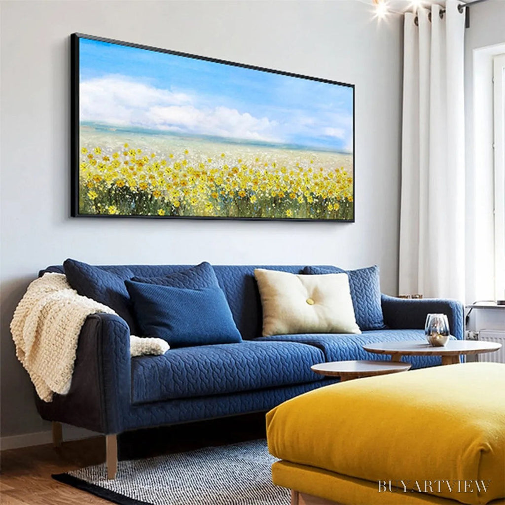 ARTOVITAS Golden Hour Bloom – Landscape Oil Painting with Yellow Wildflowers and Blue Sky - image 4