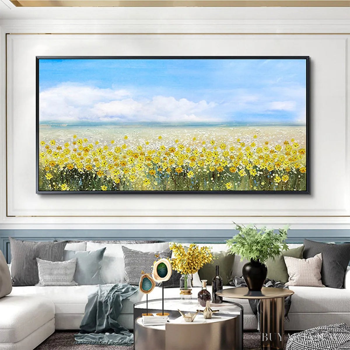 ARTOVITAS Golden Hour Bloom – Landscape Oil Painting with Yellow Wildflowers and Blue Sky - image 5