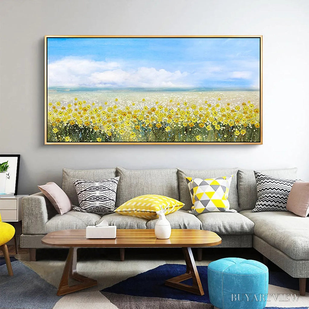 ARTOVITAS Golden Hour Bloom – Landscape Oil Painting with Yellow Wildflowers and Blue Sky - image 6
