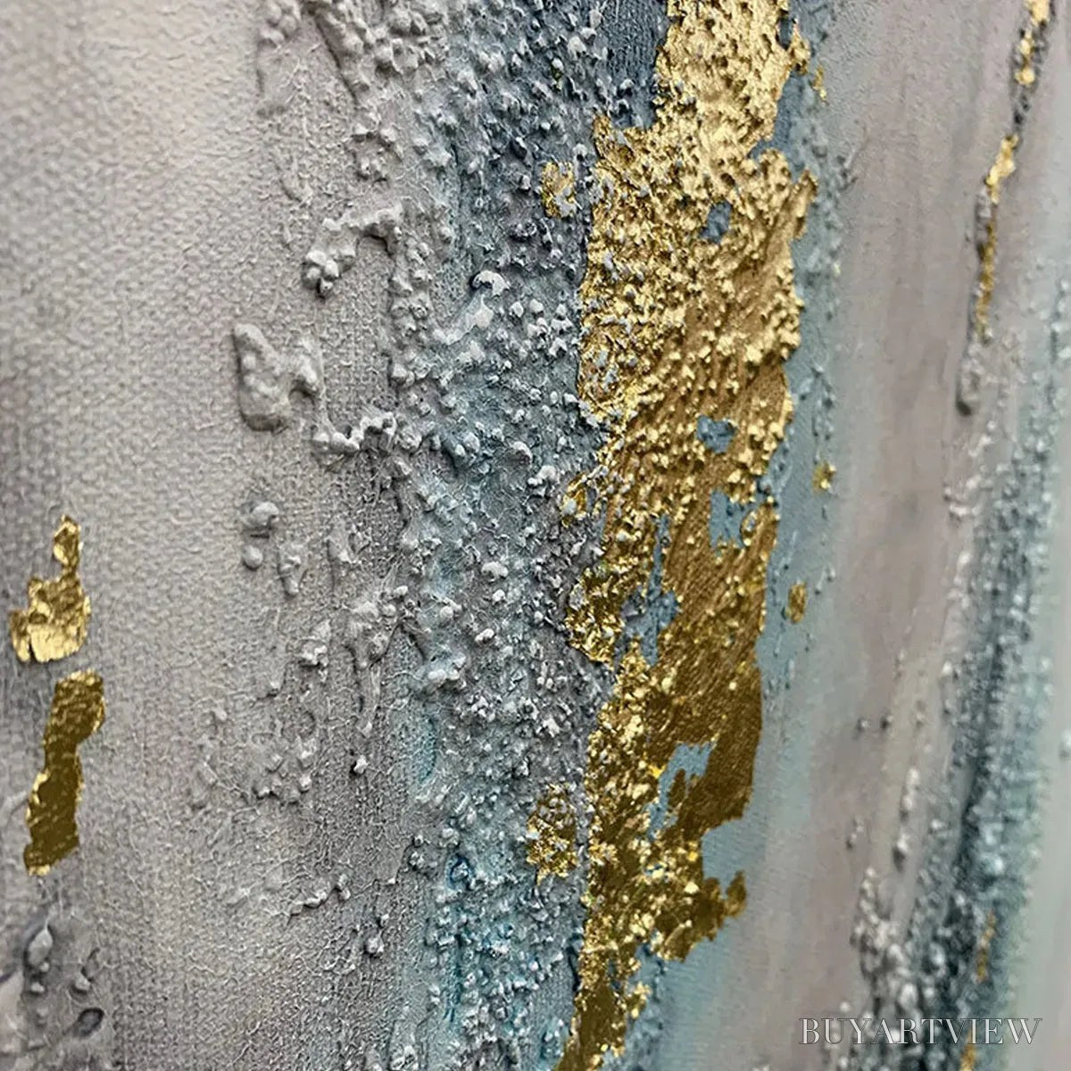 ARTOVITAS Celestial River – Vertical Abstract Oil Painting with Gold Leaf Accents - image 3