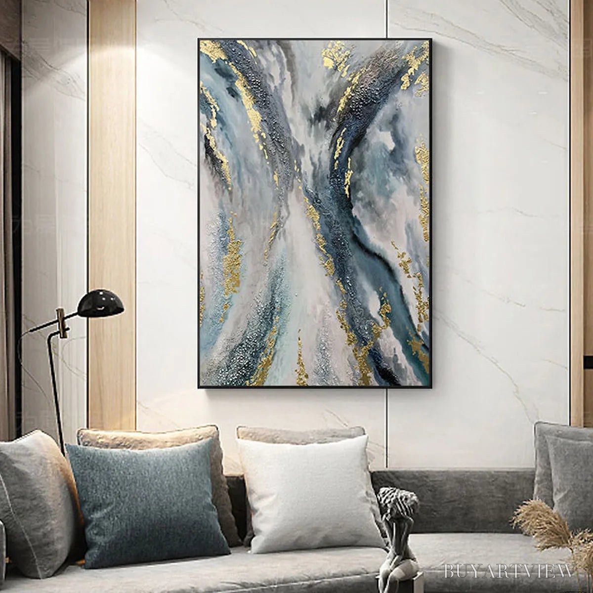ARTOVITAS Celestial River – Vertical Abstract Oil Painting with Gold Leaf Accents - image 4
