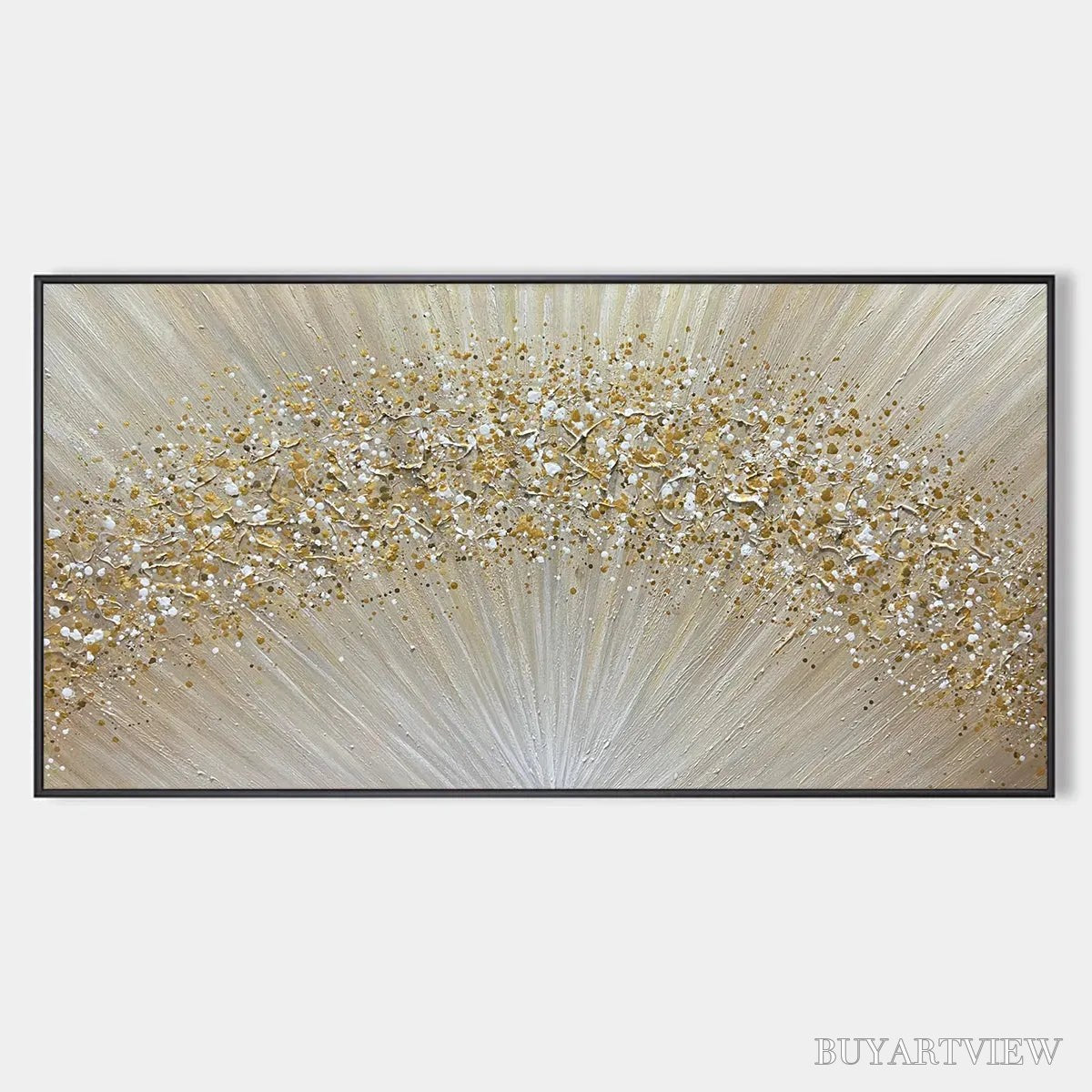 ARTOVITAS Golden Aurora – Abstract Painting in Gold and Beige, Horizontal Canvas, Modern - image 1