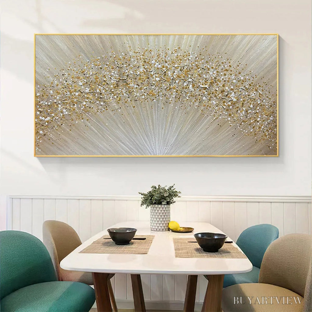 ARTOVITAS Golden Aurora – Abstract Painting in Gold and Beige, Horizontal Canvas, Modern - image 2