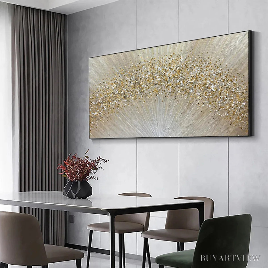 ARTOVITAS Golden Aurora – Abstract Painting in Gold and Beige, Horizontal Canvas, Modern - image 4