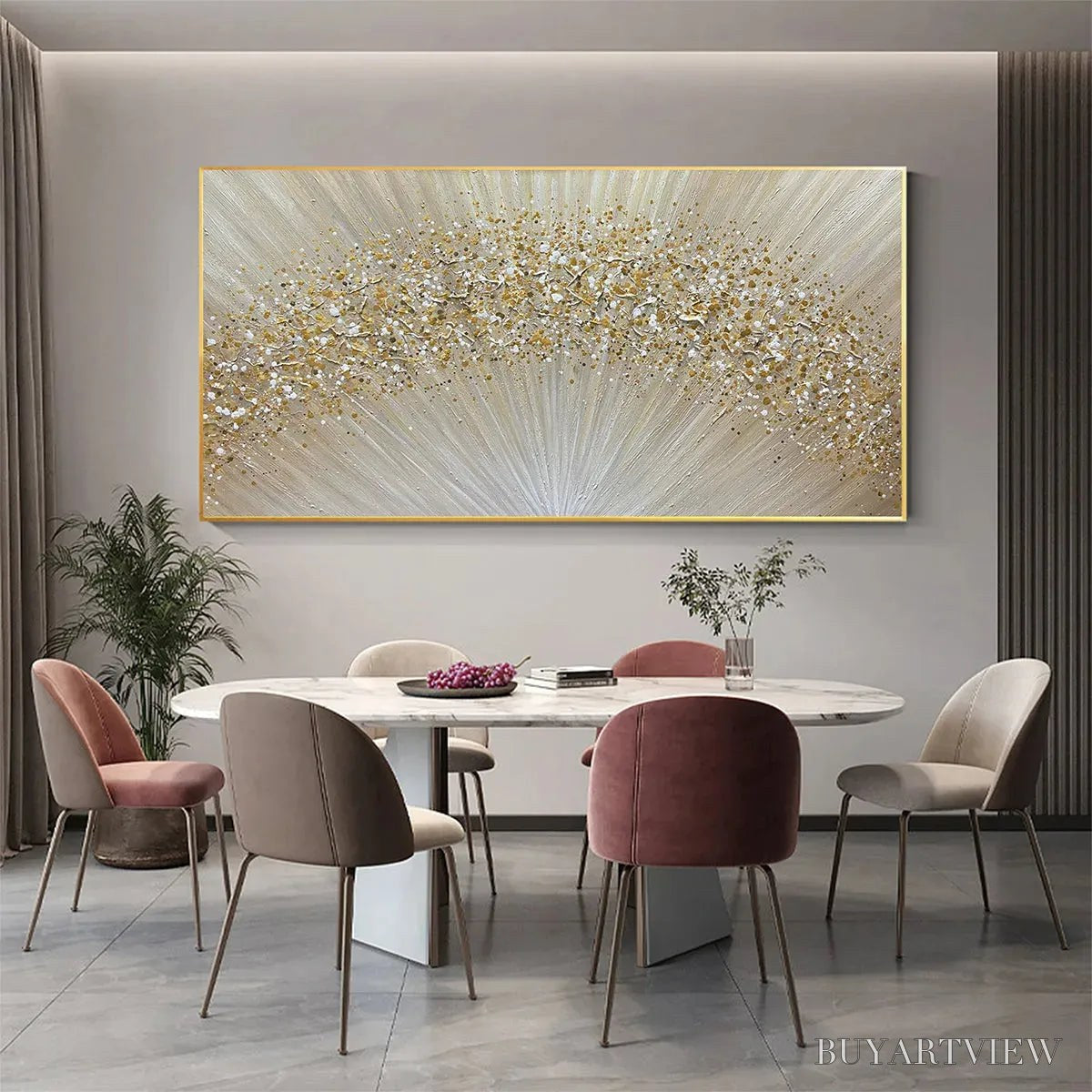ARTOVITAS Golden Aurora – Abstract Painting in Gold and Beige, Horizontal Canvas, Modern - image 6