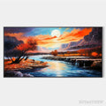 ARTOVITAS Autumn River – Landscape Painting of a River at Sunset, Mountains, and Autumn Trees, Modern - image 1