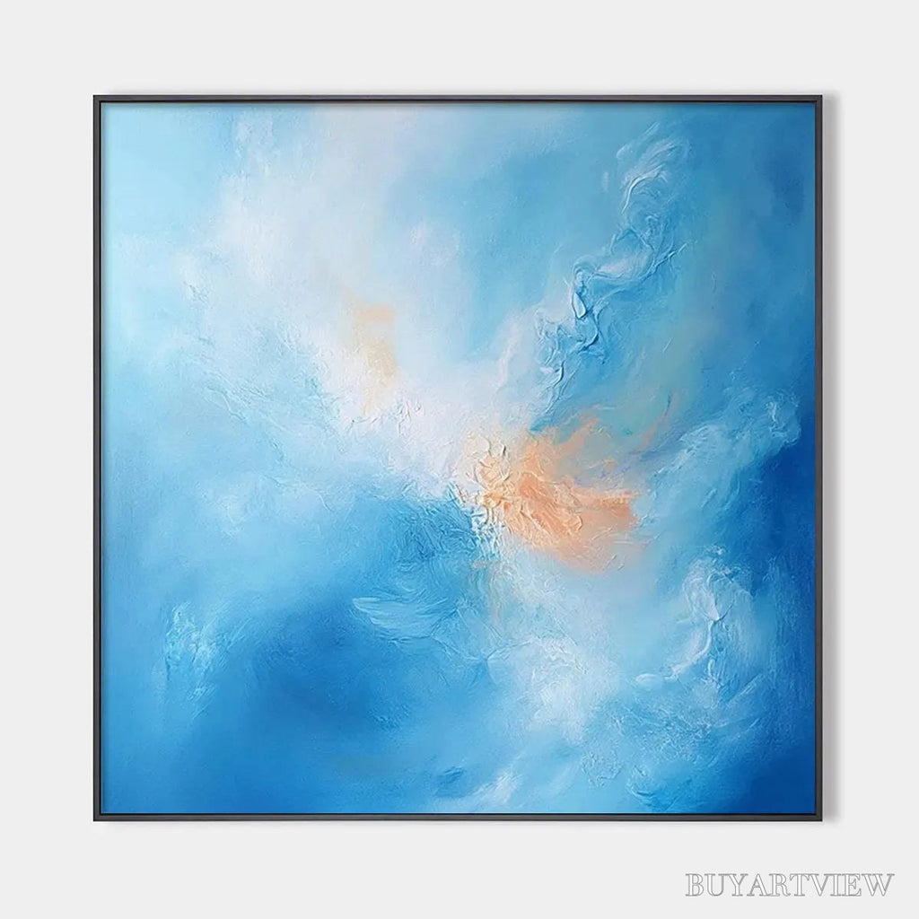 ARTOVITAS Skyscape Serenity – Abstract Blue and Peach Oil Painting - image 1