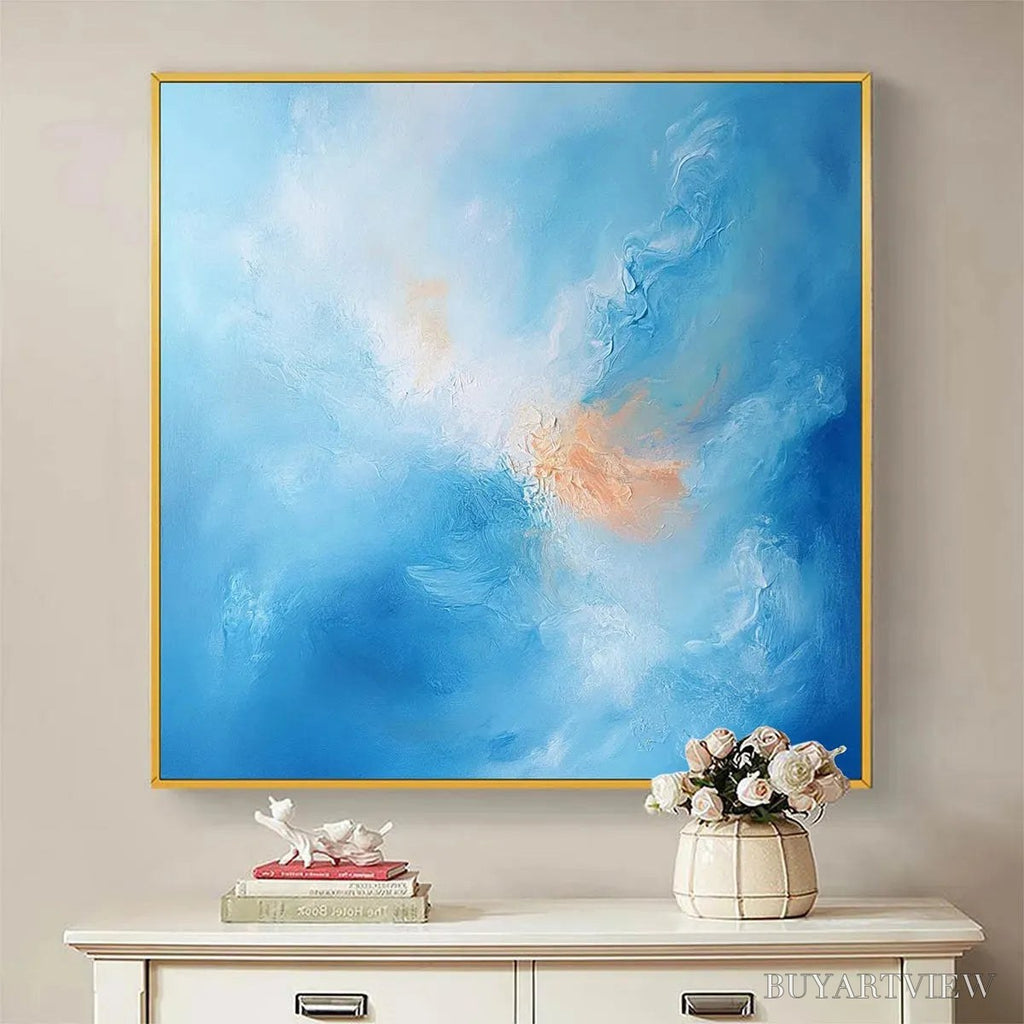 ARTOVITAS Skyscape Serenity – Abstract Blue and Peach Oil Painting - image 2