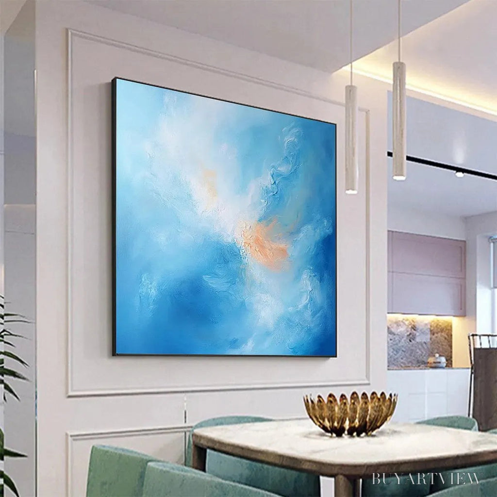 ARTOVITAS Skyscape Serenity – Abstract Blue and Peach Oil Painting - image 3