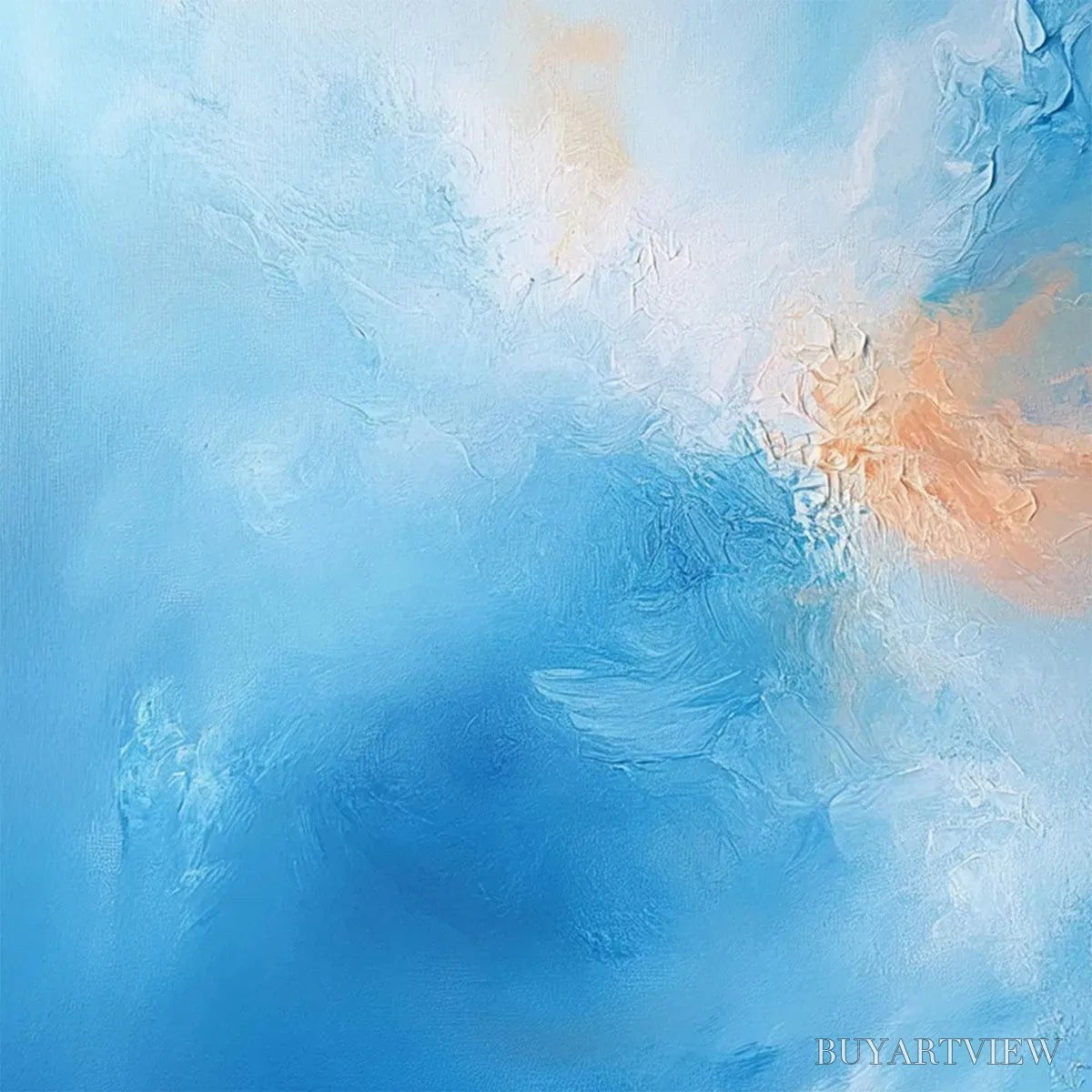 ARTOVITAS Skyscape Serenity – Abstract Blue and Peach Oil Painting - image 4