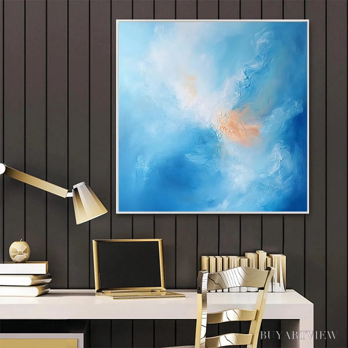 ARTOVITAS Skyscape Serenity – Abstract Blue and Peach Oil Painting - image 5