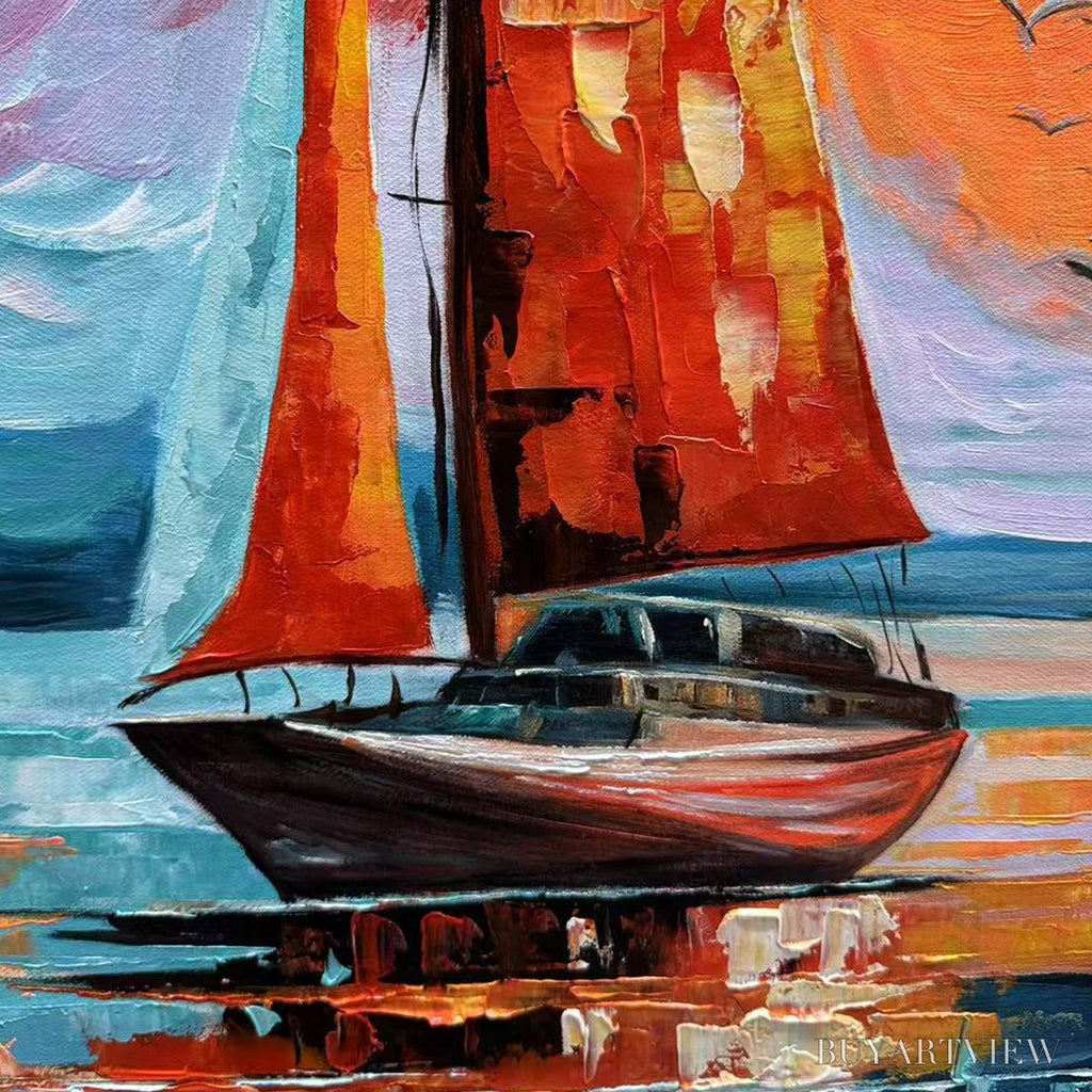 ARTOVITAS Evening Sail – Square Sailboat Painting, Colorful Sunset - image 3