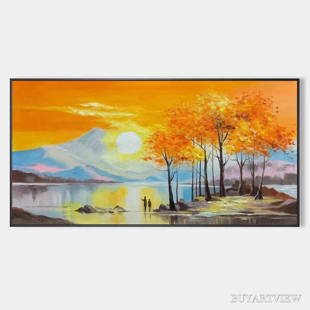 ARTOVITAS Sunset Landscape Oil Painting - Vibrant Orange Art - image 1
