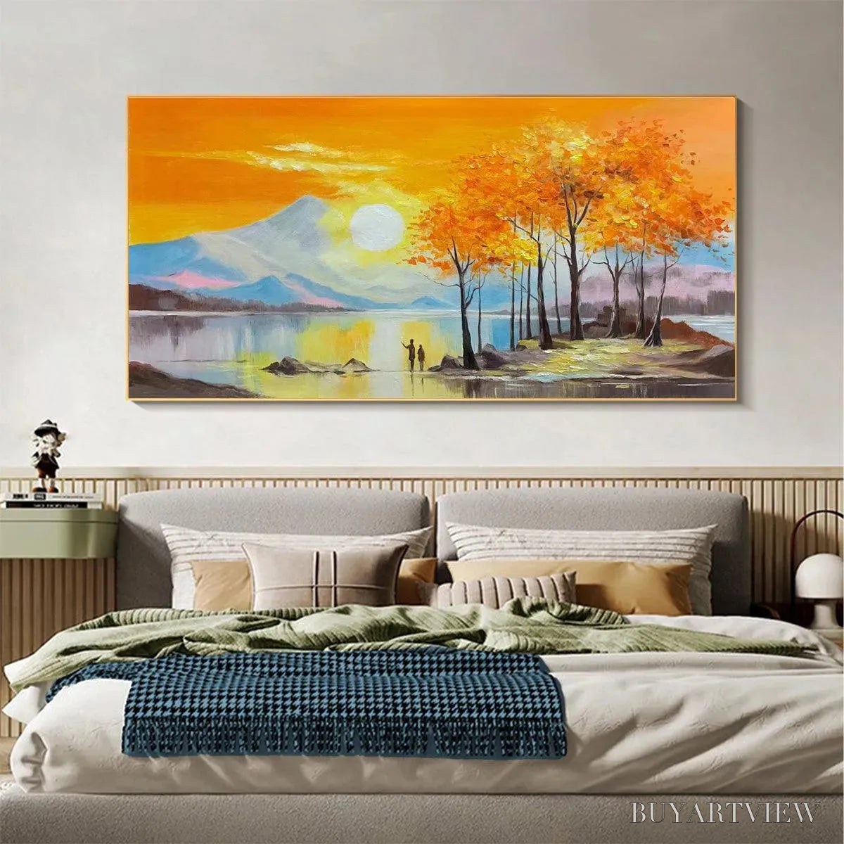 ARTOVITAS Sunset Landscape Oil Painting - Vibrant Orange Art - image 2