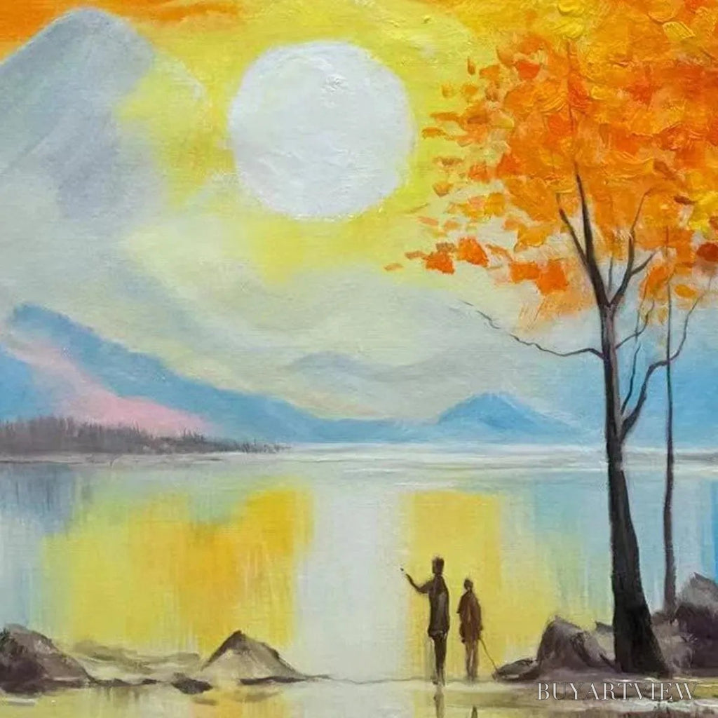 ARTOVITAS Sunset Landscape Oil Painting - Vibrant Orange Art - image 3