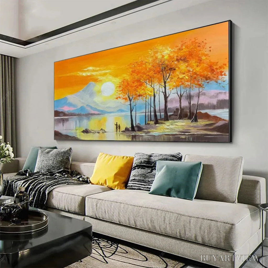 ARTOVITAS Sunset Landscape Oil Painting - Vibrant Orange Art - image 4