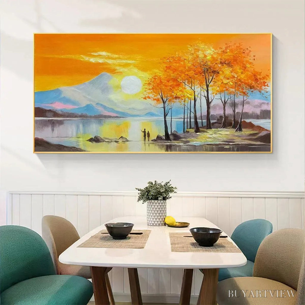 ARTOVITAS Sunset Landscape Oil Painting - Vibrant Orange Art - image 5