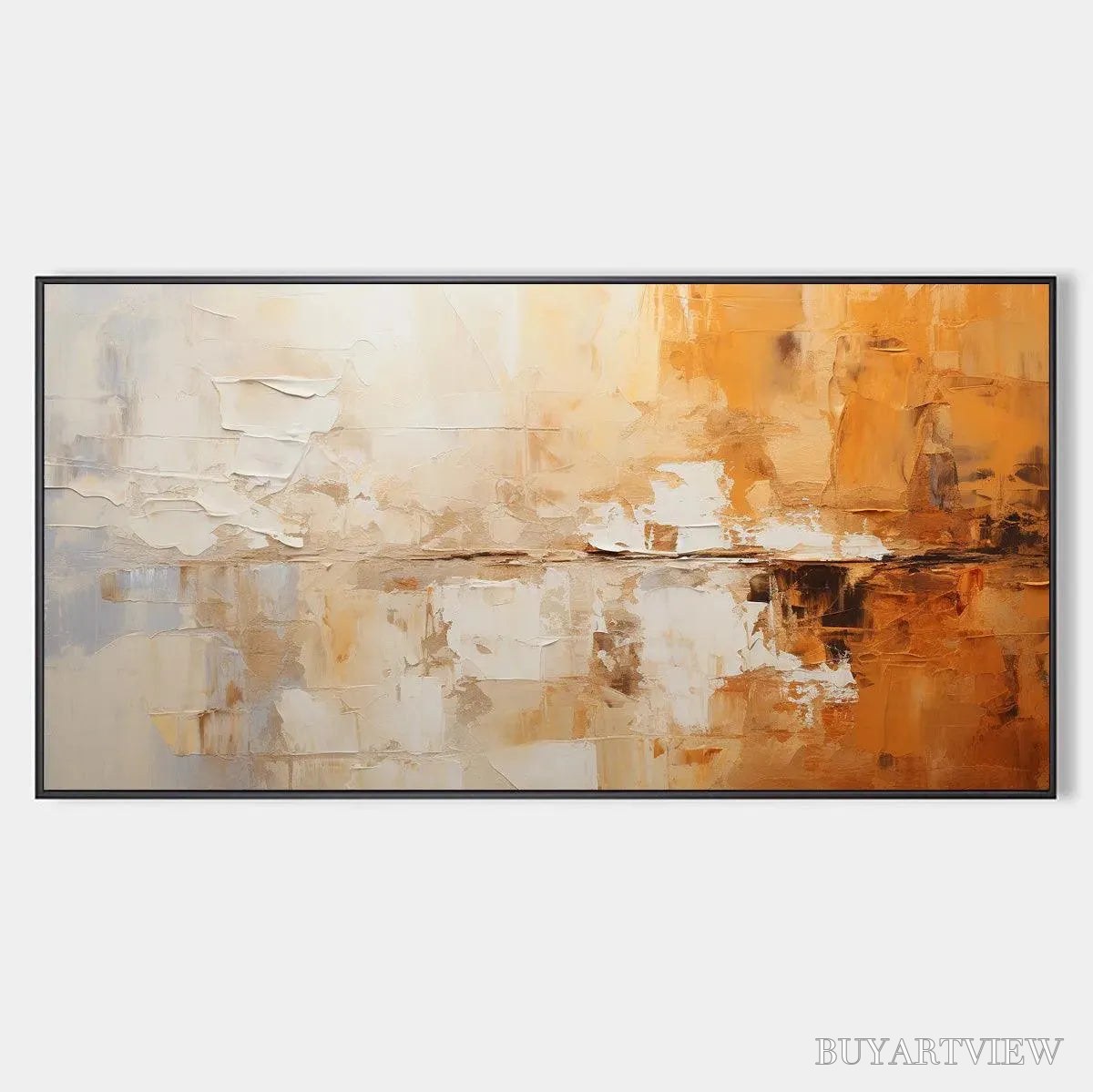 ARTOVITAS Desert Dusk – Panoramic Abstract Painting in Orange and Beige, Textured Canvas, Modern - image 1
