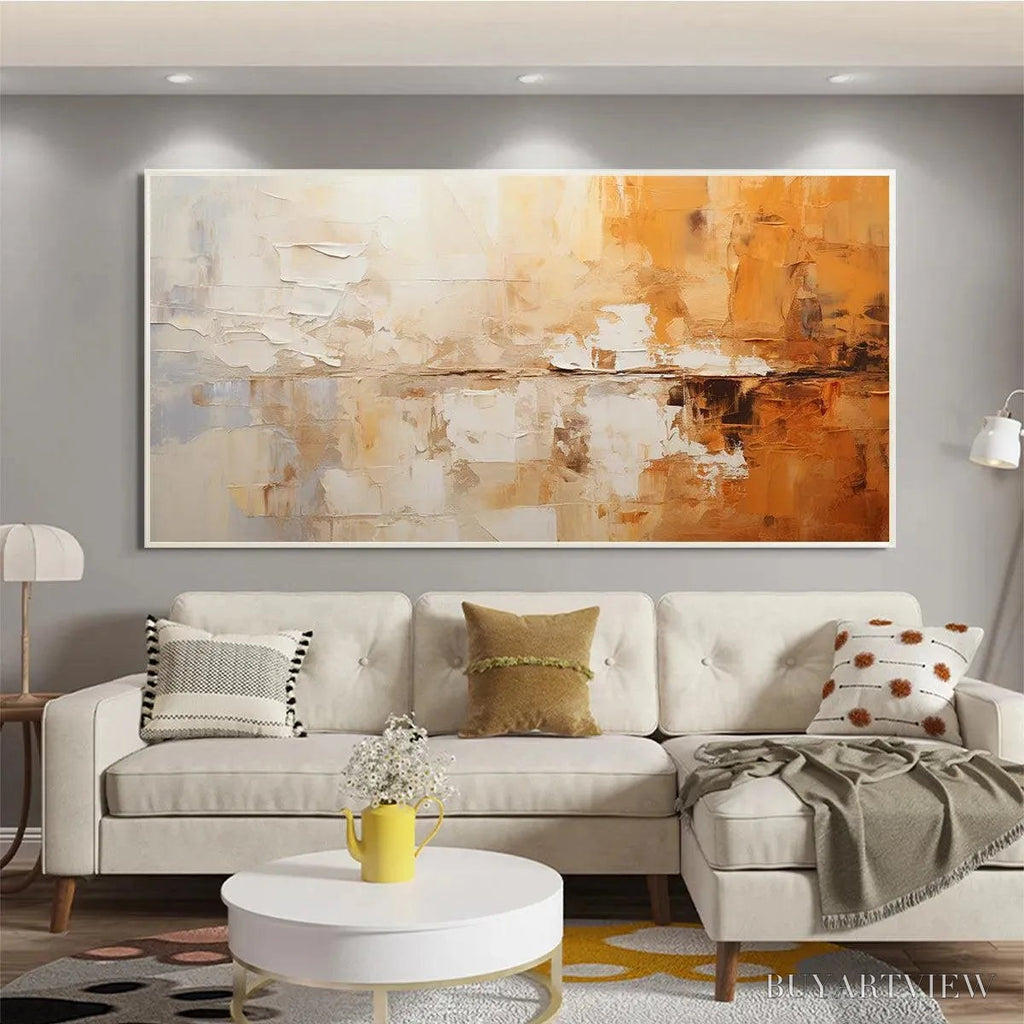 ARTOVITAS Desert Dusk – Panoramic Abstract Painting in Orange and Beige, Textured Canvas, Modern - image 2