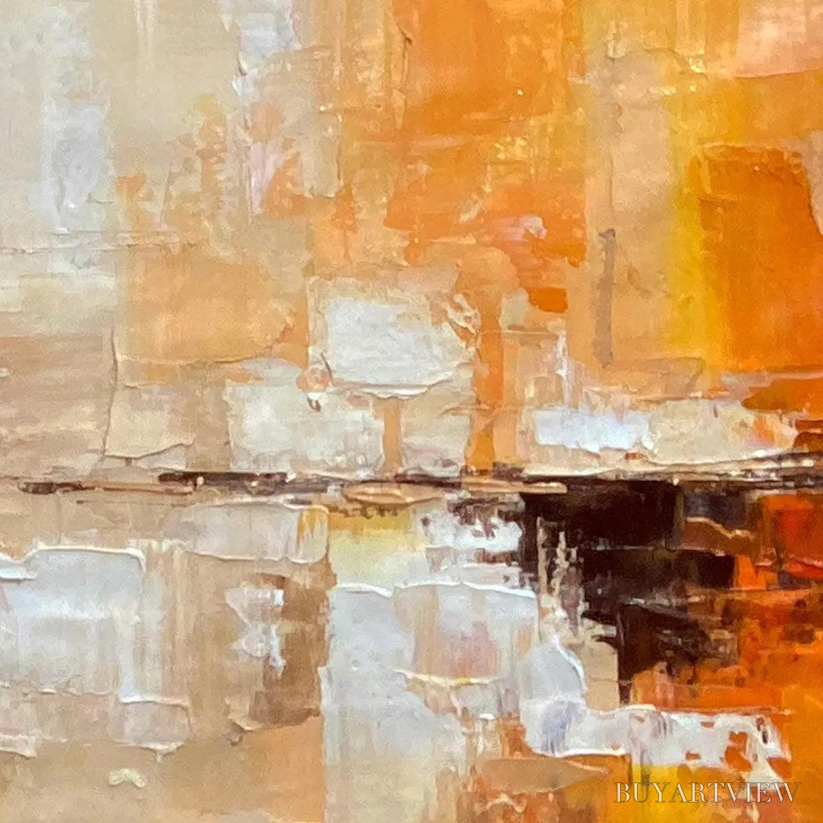 ARTOVITAS Desert Dusk – Panoramic Abstract Painting in Orange and Beige, Textured Canvas, Modern - image 3