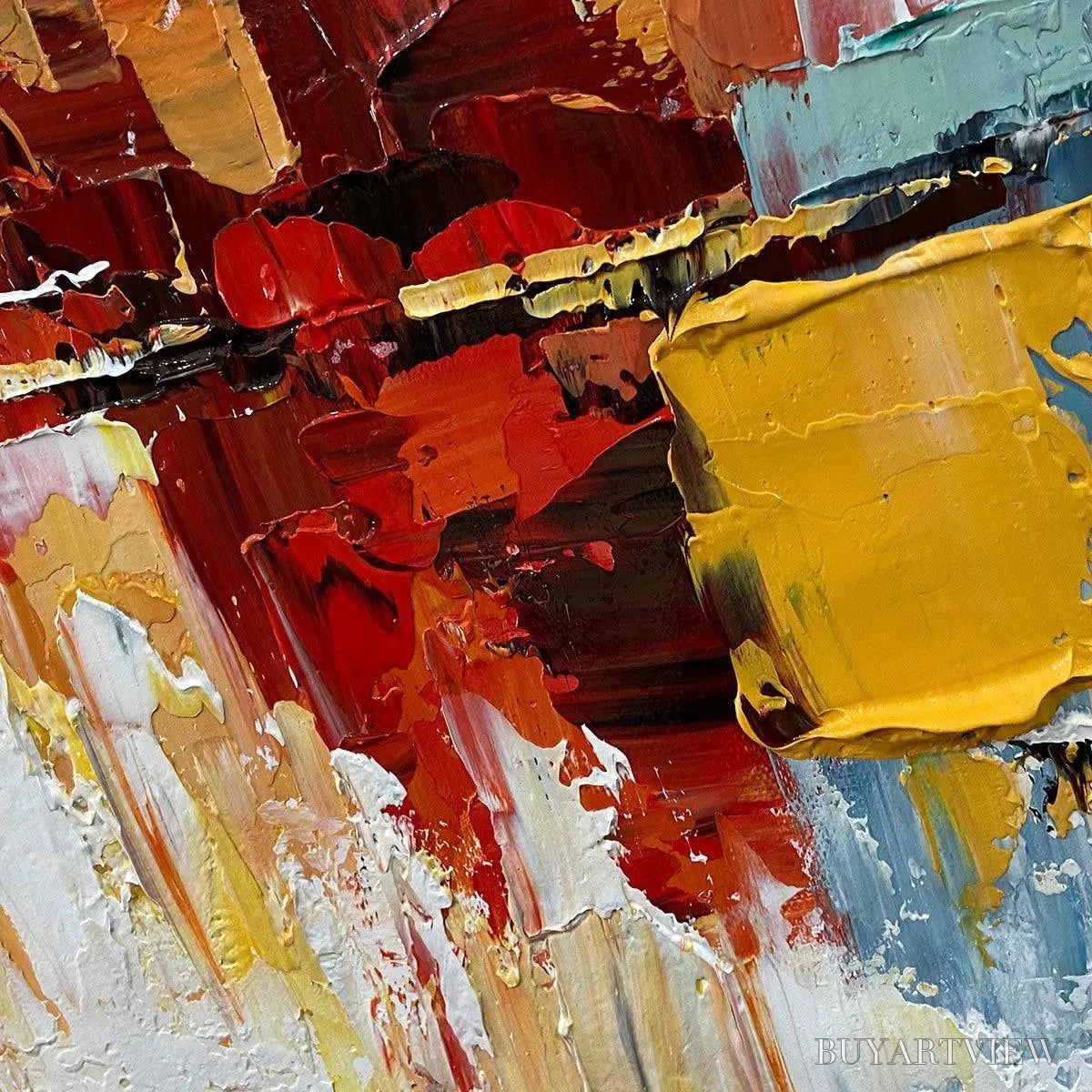 ARTOVITAS Desert Dusk – Panoramic Abstract Painting in Orange and Beige, Textured Canvas, Modern - image 5