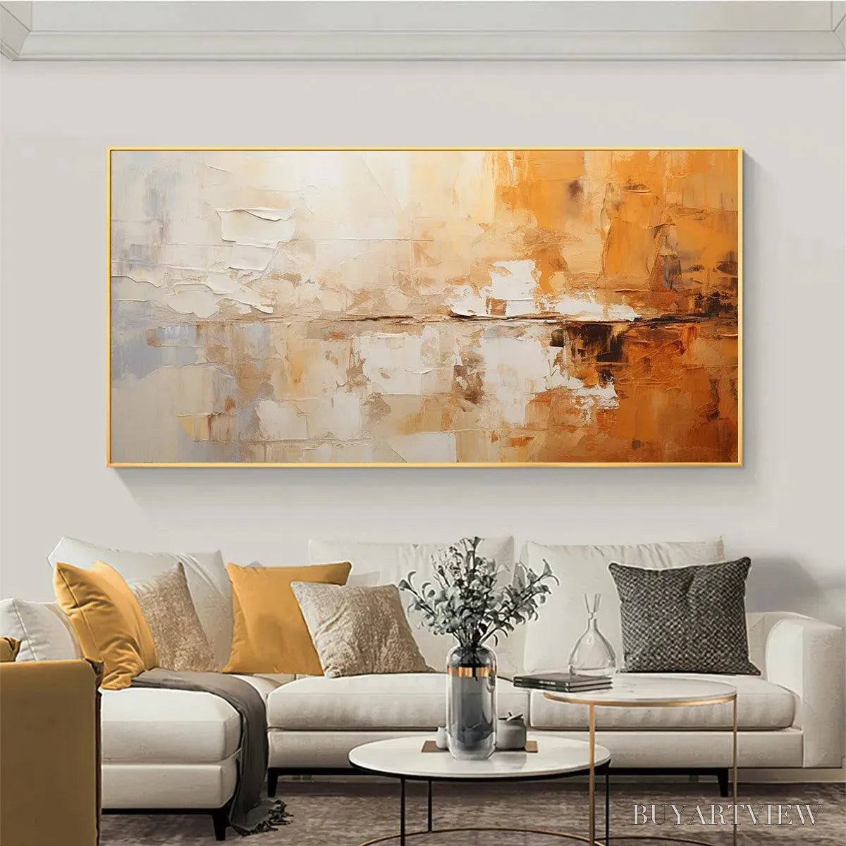 ARTOVITAS Desert Dusk – Panoramic Abstract Painting in Orange and Beige, Textured Canvas, Modern - image 6