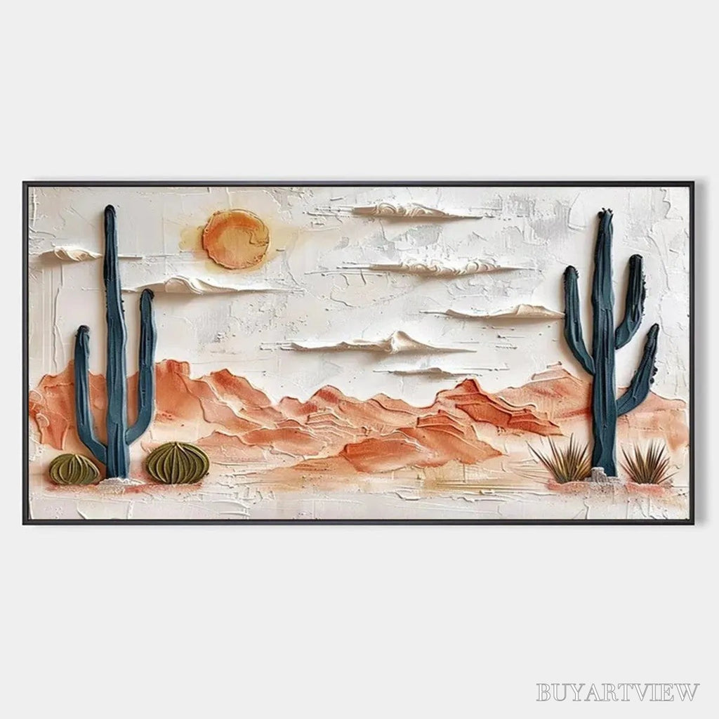 ARTOVITAS Desert Sunrise – Textured Desert Landscape Painting, Impasto , Horizontal Canvas, Southwestern Decor - image 1