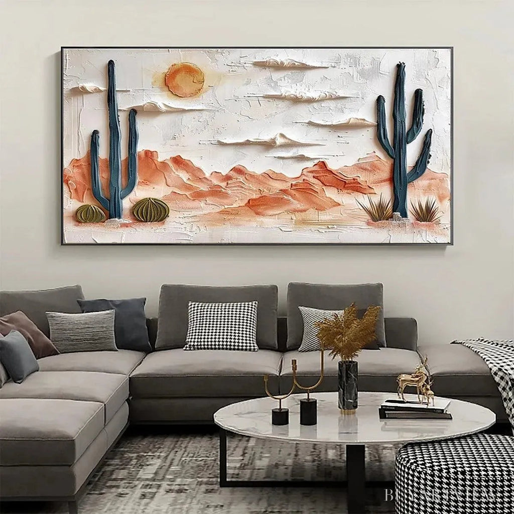 ARTOVITAS Desert Sunrise – Textured Desert Landscape Painting, Impasto , Horizontal Canvas, Southwestern Decor - image 2