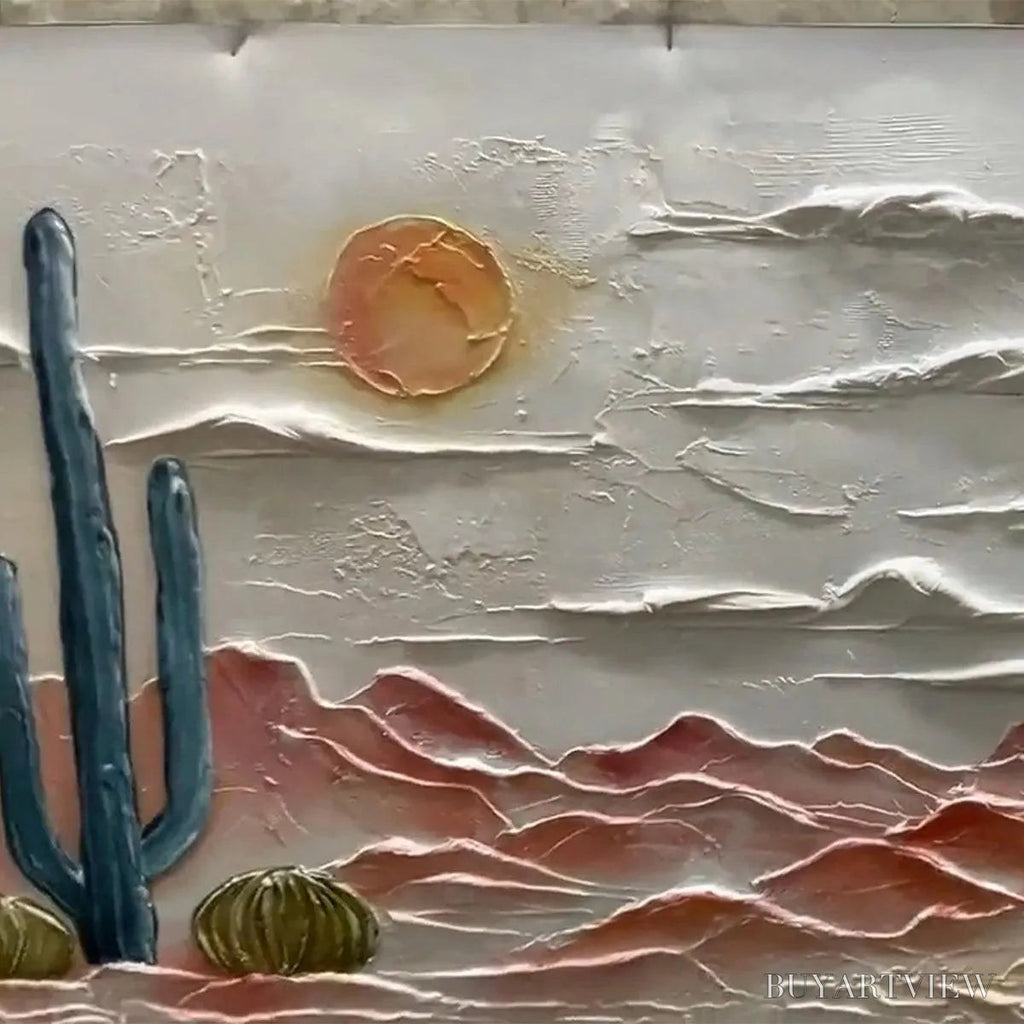 ARTOVITAS Desert Sunrise – Textured Desert Landscape Painting, Impasto , Horizontal Canvas, Southwestern Decor - image 3