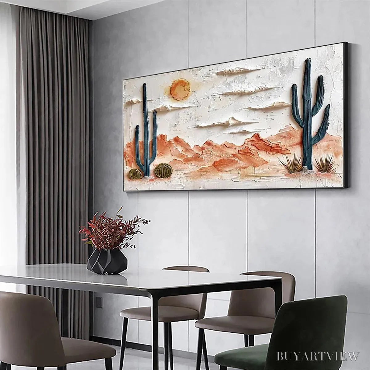 ARTOVITAS Desert Sunrise – Textured Desert Landscape Painting, Impasto , Horizontal Canvas, Southwestern Decor - image 5