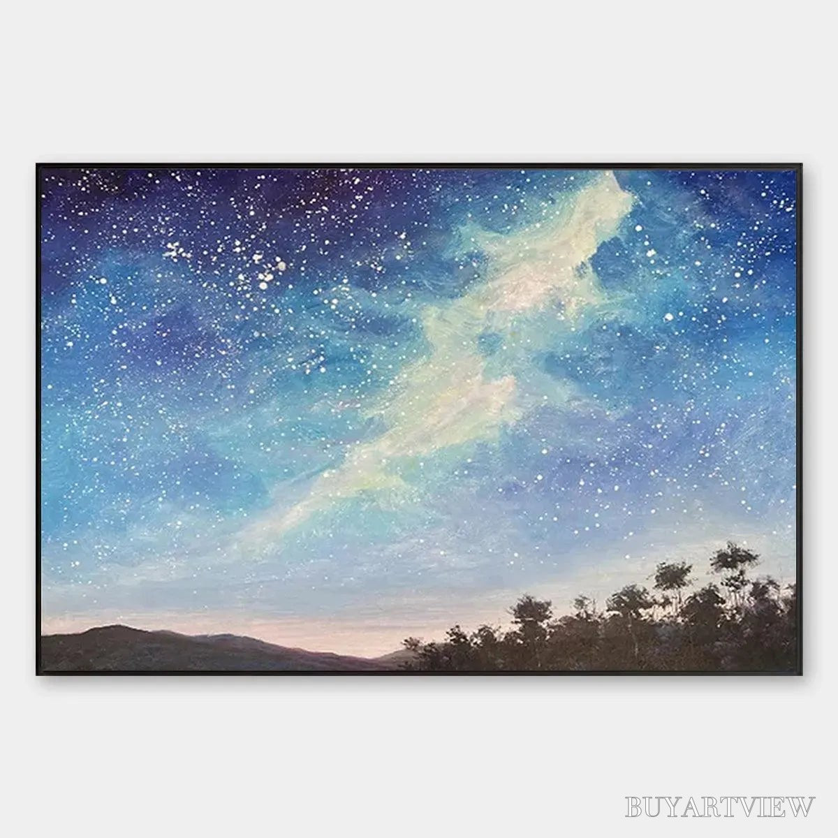 ARTOVITAS Celestial Dreamscape – Nightscape Painting, Starry Sky , Panoramic Landscape, Horizontal Canvas - image 1