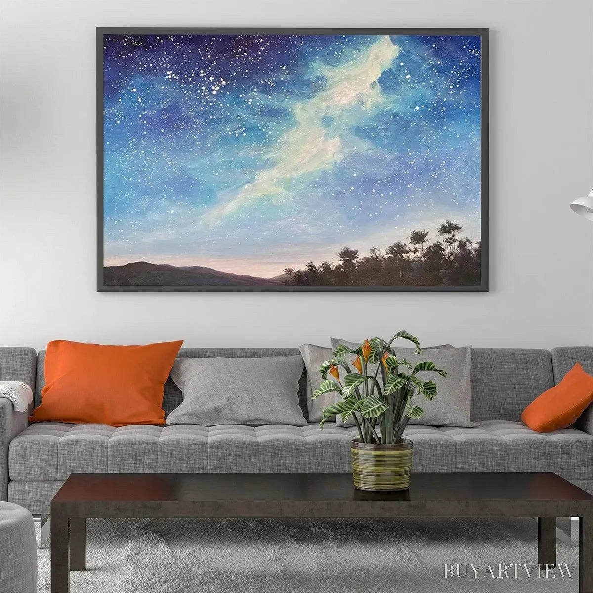 ARTOVITAS Celestial Dreamscape – Nightscape Painting, Starry Sky , Panoramic Landscape, Horizontal Canvas - image 2