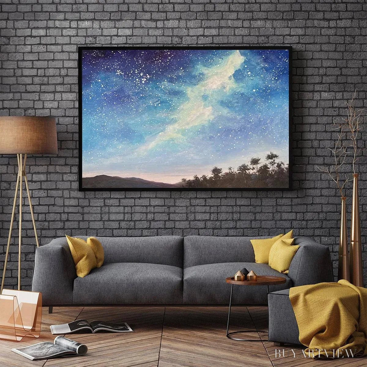ARTOVITAS Celestial Dreamscape – Nightscape Painting, Starry Sky , Panoramic Landscape, Horizontal Canvas - image 4