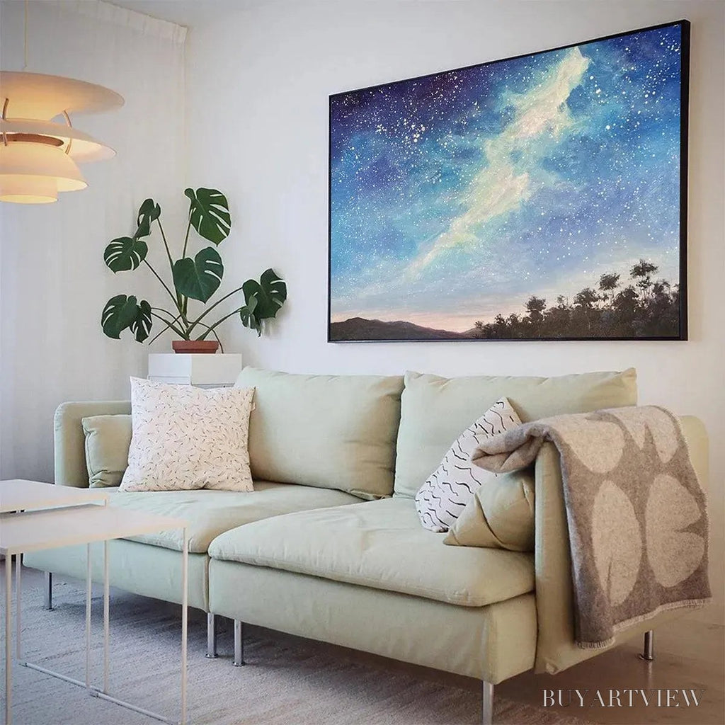 ARTOVITAS Celestial Dreamscape – Nightscape Painting, Starry Sky , Panoramic Landscape, Horizontal Canvas - image 5