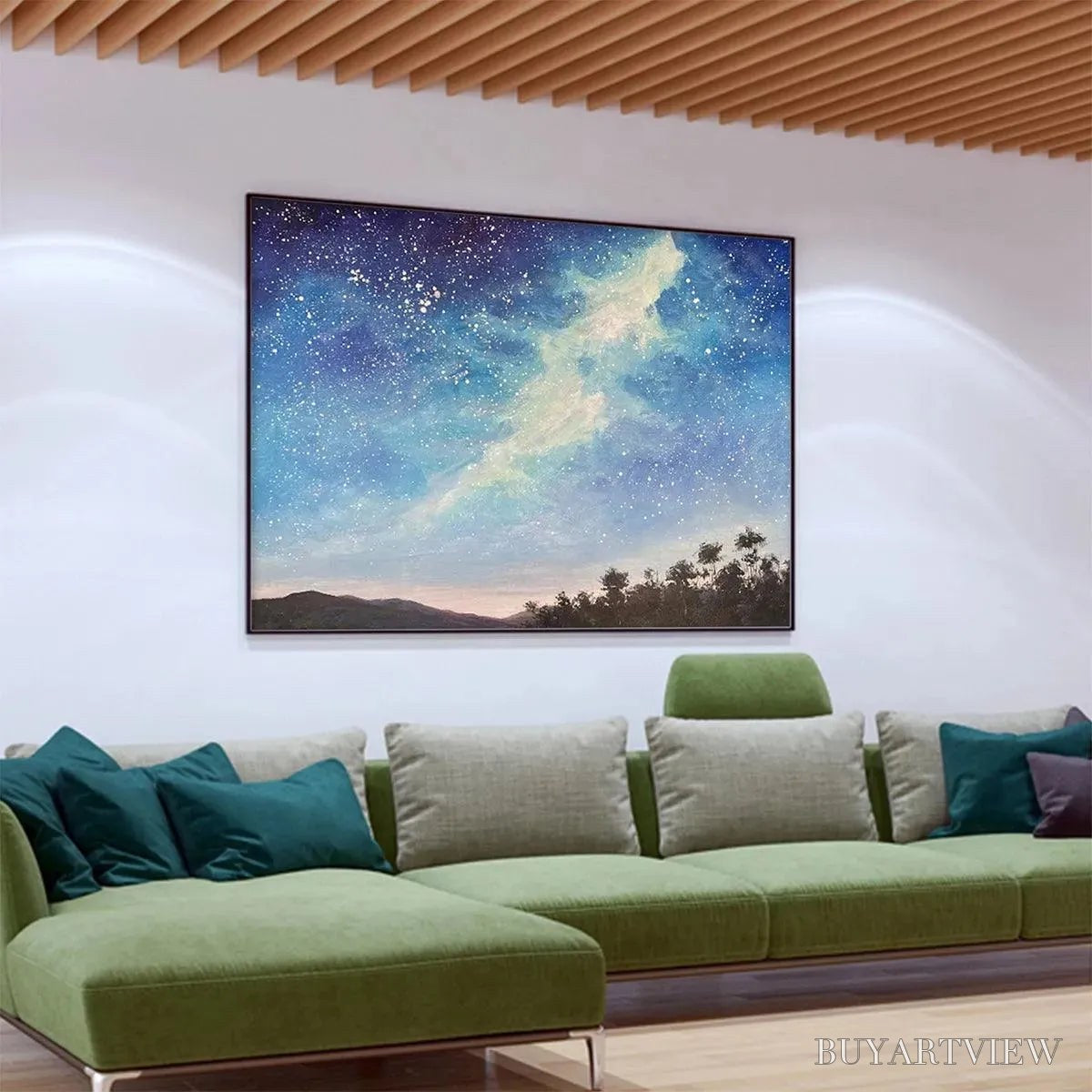 ARTOVITAS Celestial Dreamscape – Nightscape Painting, Starry Sky , Panoramic Landscape, Horizontal Canvas - image 6