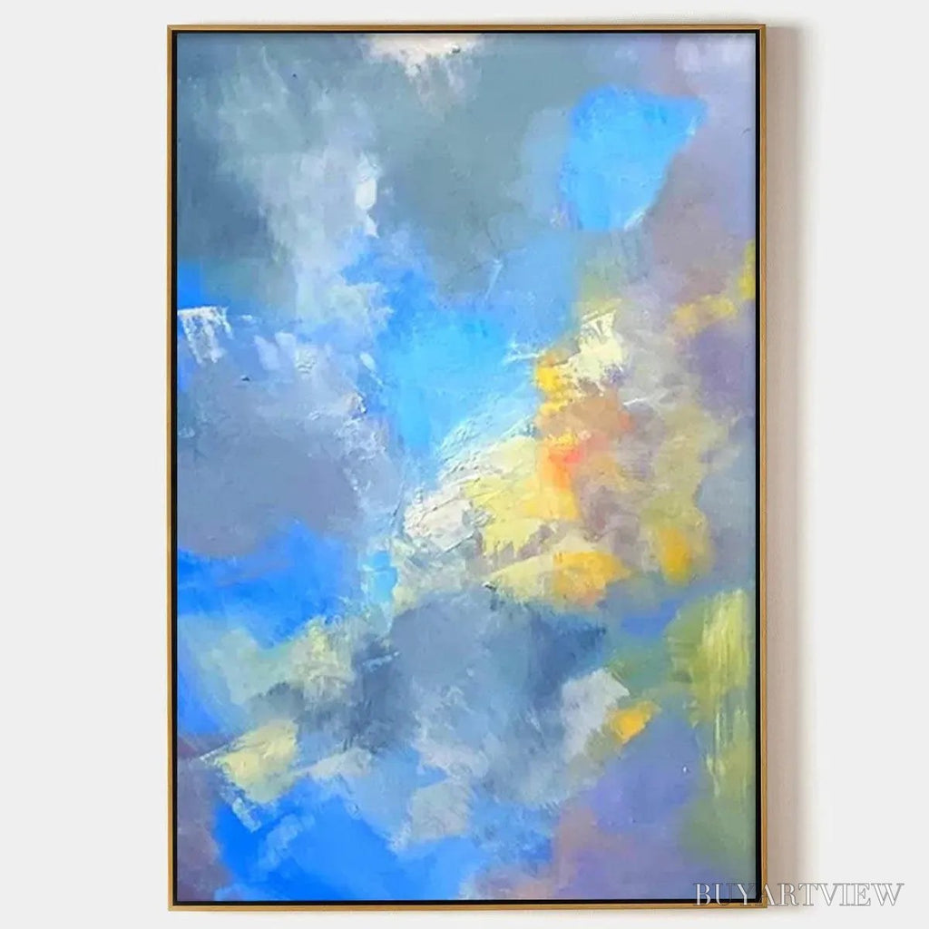ARTOVITAS Skyscape Serenade – Abstract Painting, Blue and Yellow , Textured Canvas, Vertical - image 1