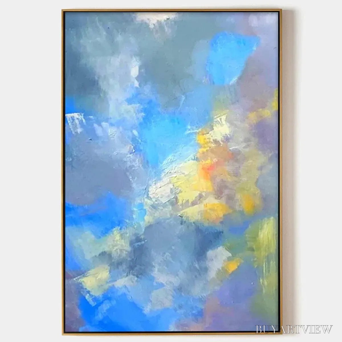 ARTOVITAS Skyscape Serenade – Abstract Painting, Blue and Yellow , Textured Canvas, Vertical - image 1