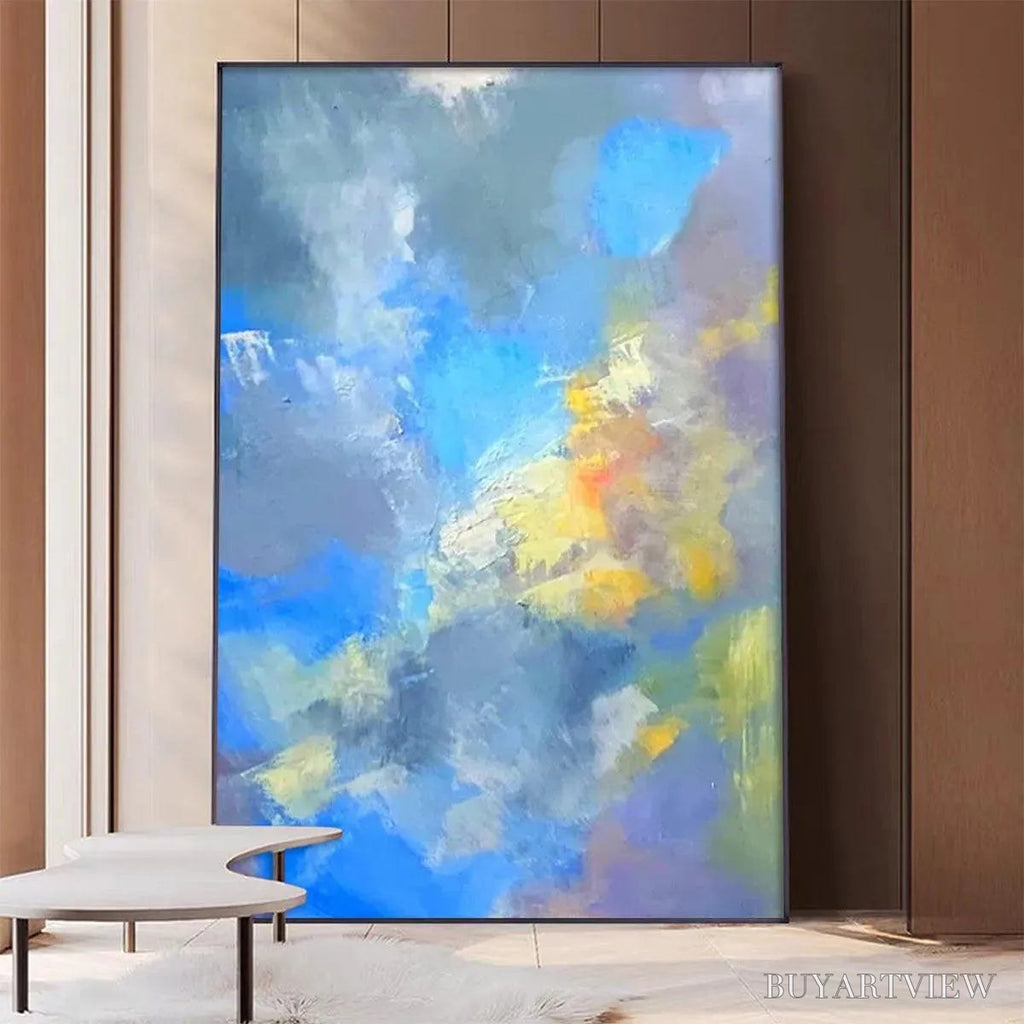 ARTOVITAS Skyscape Serenade – Abstract Painting, Blue and Yellow , Textured Canvas, Vertical - image 2
