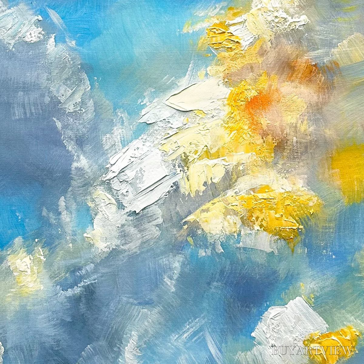 ARTOVITAS Skyscape Serenade – Abstract Painting, Blue and Yellow , Textured Canvas, Vertical - image 3