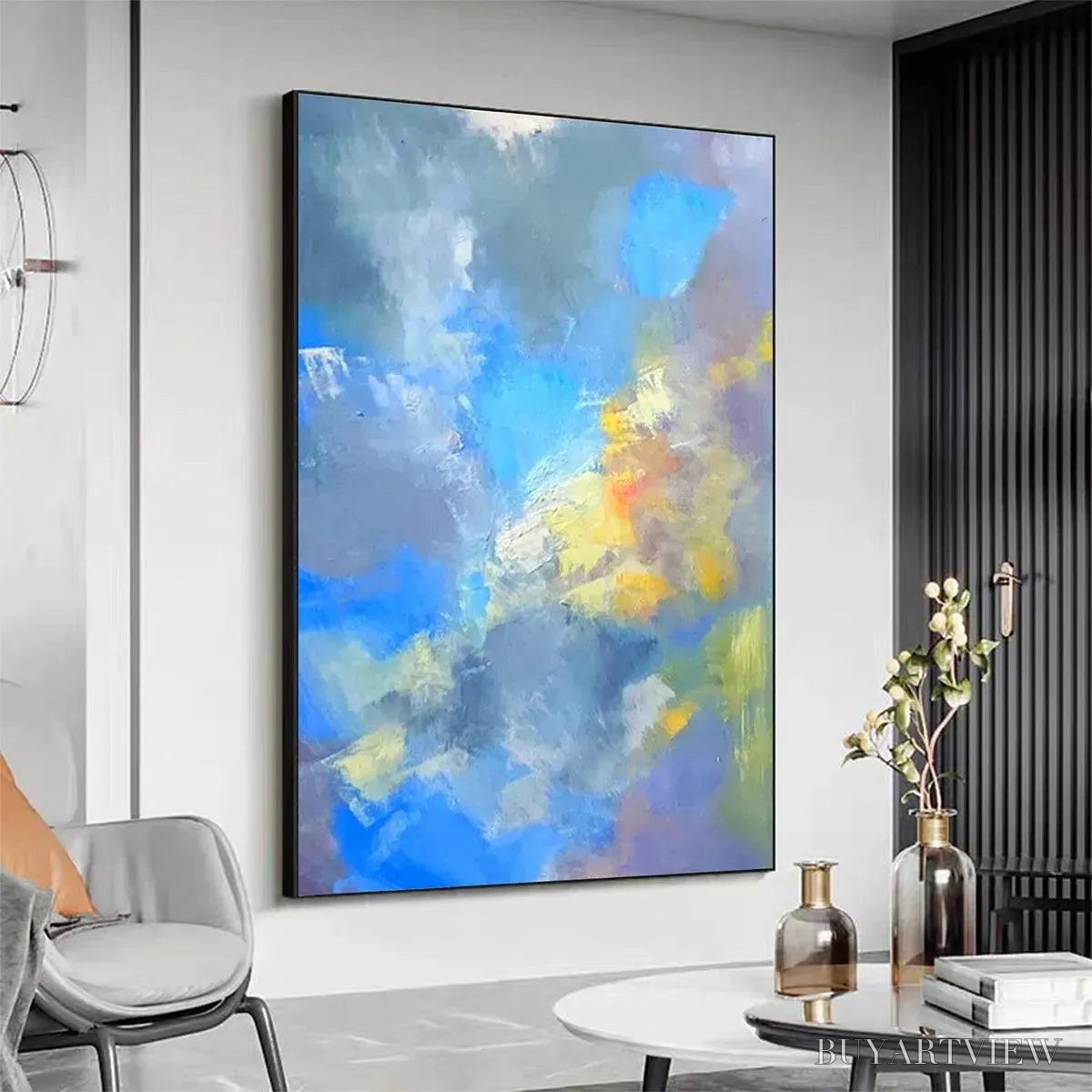 ARTOVITAS Skyscape Serenade – Abstract Painting, Blue and Yellow , Textured Canvas, Vertical - image 4