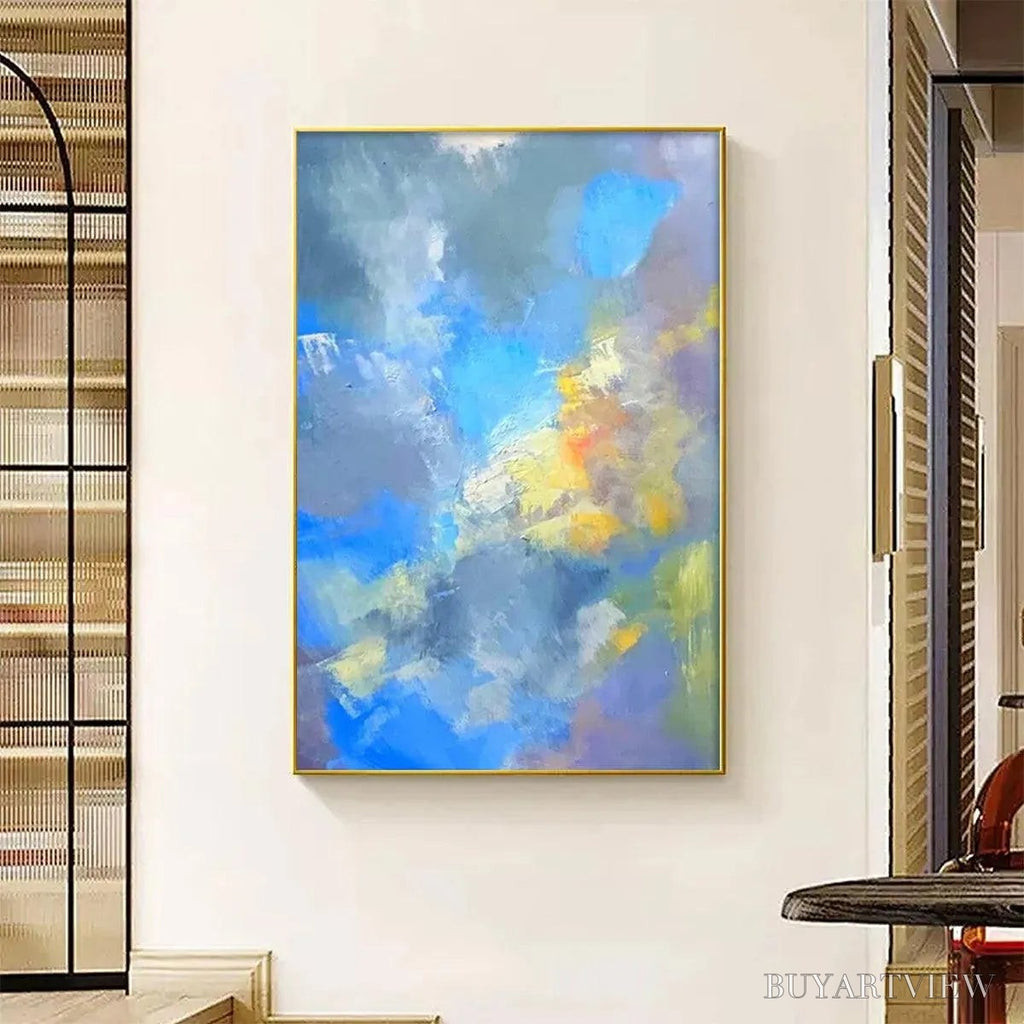ARTOVITAS Skyscape Serenade – Abstract Painting, Blue and Yellow , Textured Canvas, Vertical - image 5