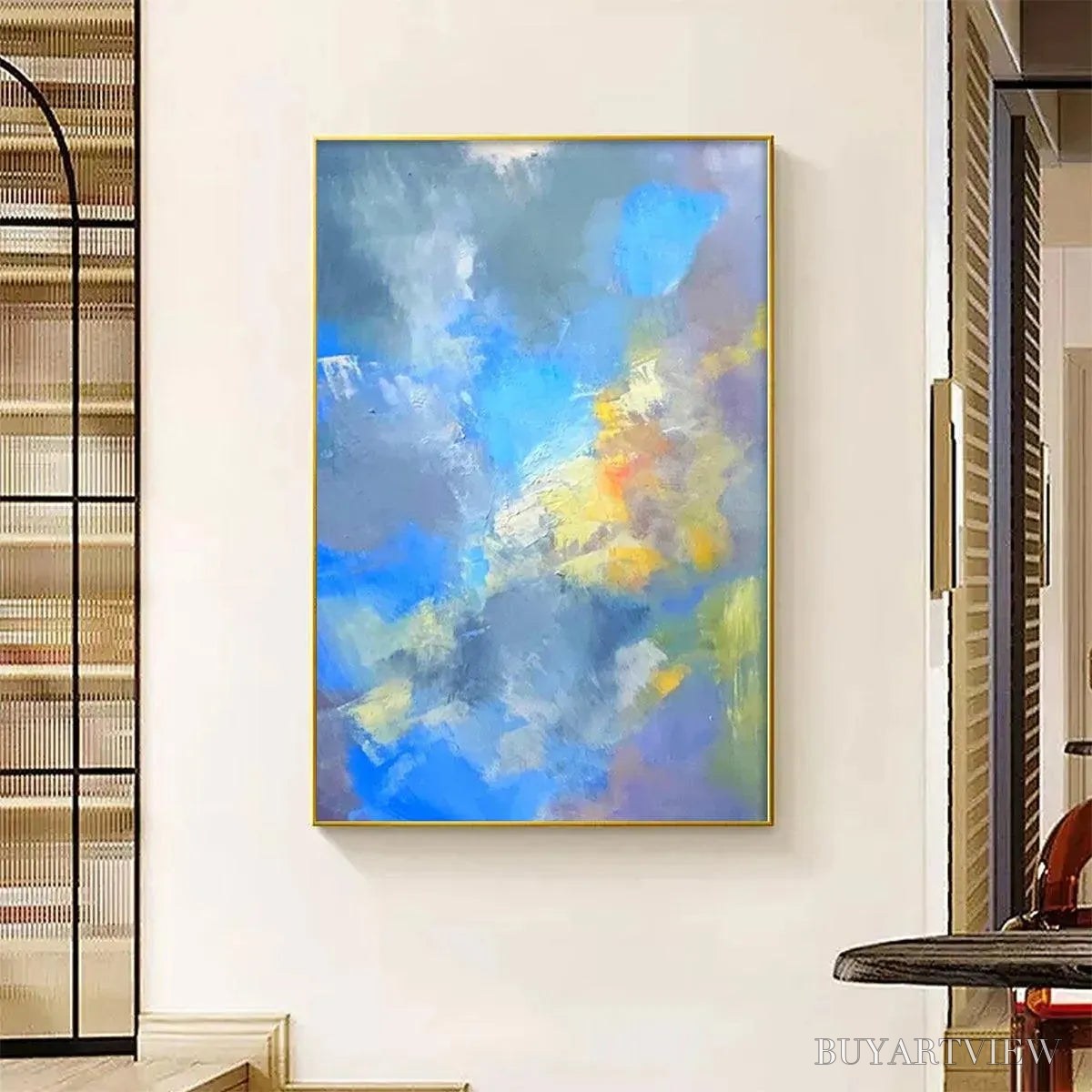 ARTOVITAS Skyscape Serenade – Abstract Painting, Blue and Yellow , Textured Canvas, Vertical - image 5