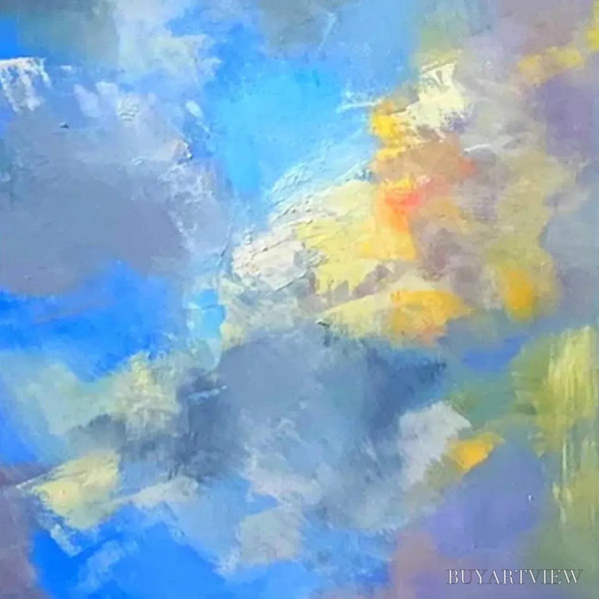 ARTOVITAS Skyscape Serenade – Abstract Painting, Blue and Yellow , Textured Canvas, Vertical - image 6