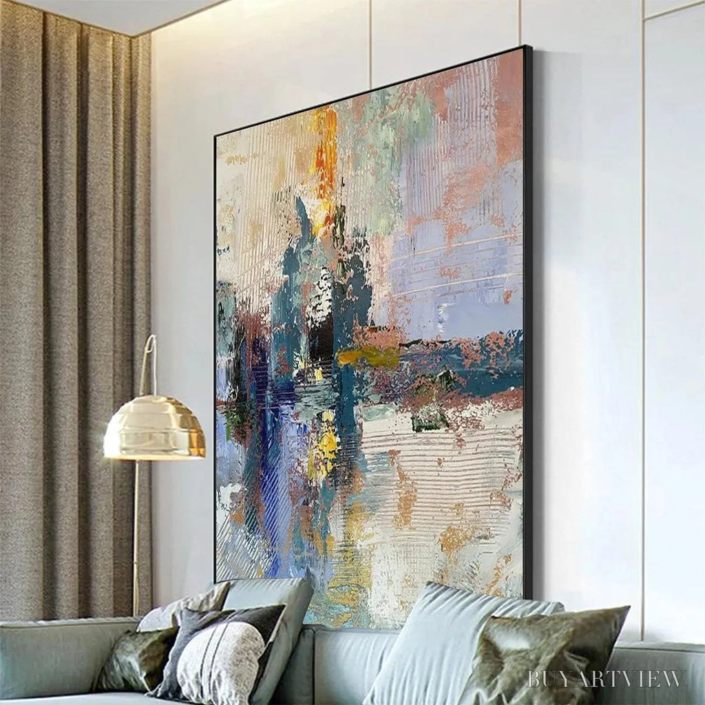ARTOVITAS Hazy Skies – Colorful Abstract Painting, Textured , Vertical Canvas, Modern Art - image 6