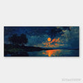 ARTOVITAS Harvest Moon Over the Lake Panoramic – Landscape Painting, Panoramic , Moonlit Lake Decor - image 1