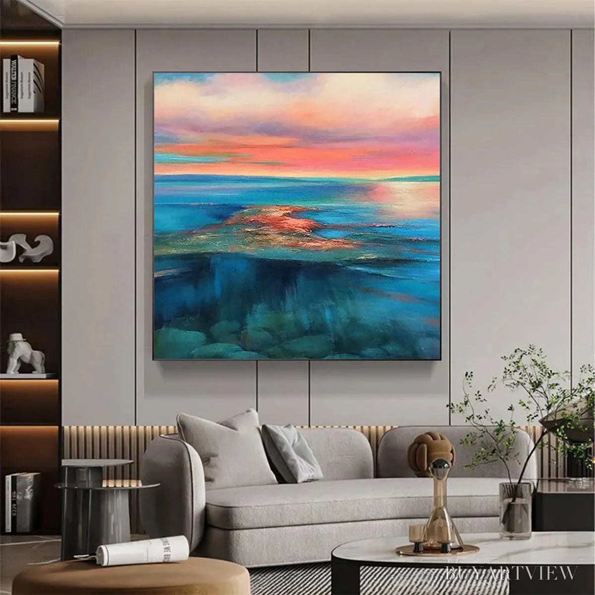 ARTOVITAS Coral Reef Sunset – Vibrant Coastal Sunset Painting, Square - image 2