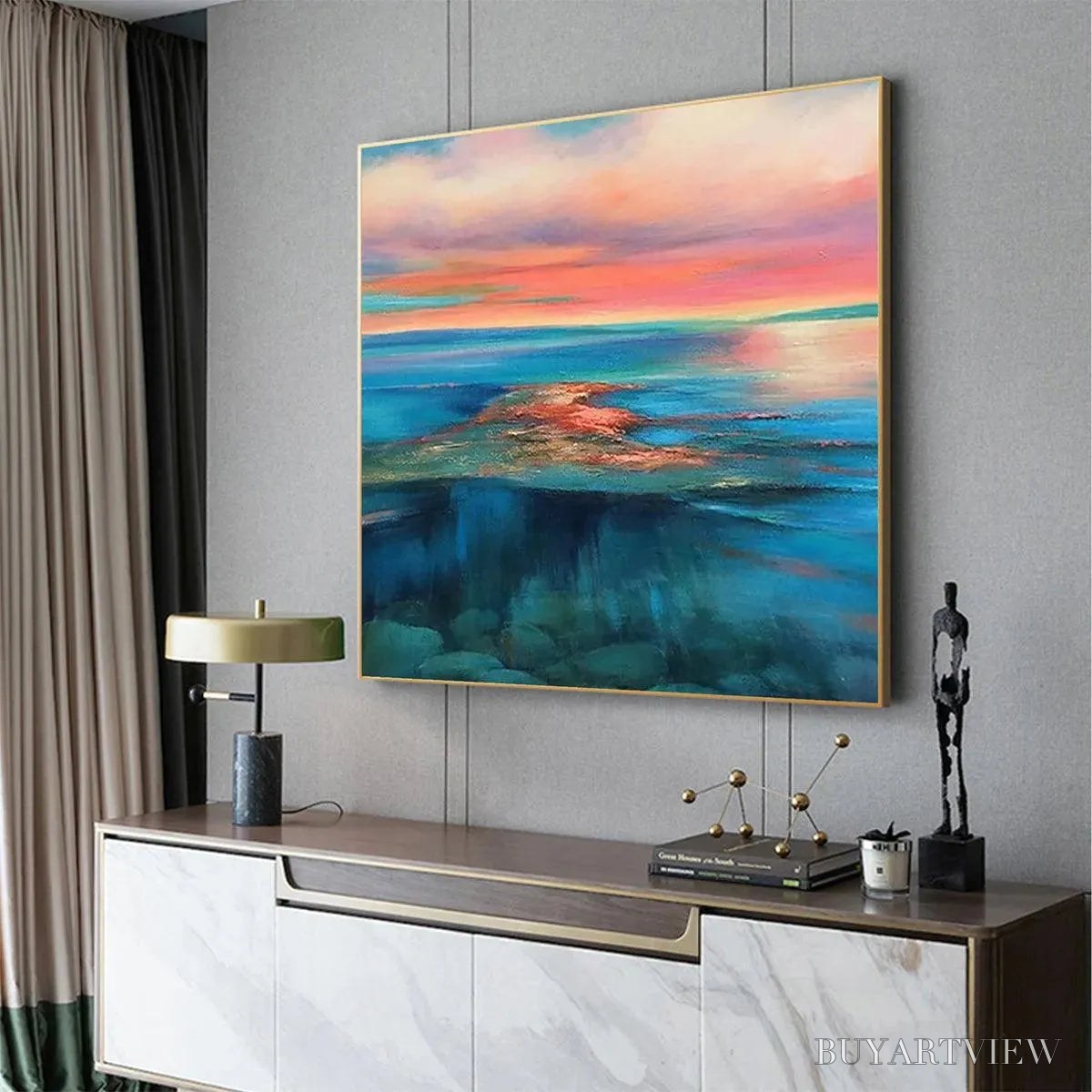 ARTOVITAS Coral Reef Sunset – Vibrant Coastal Sunset Painting, Square - image 4